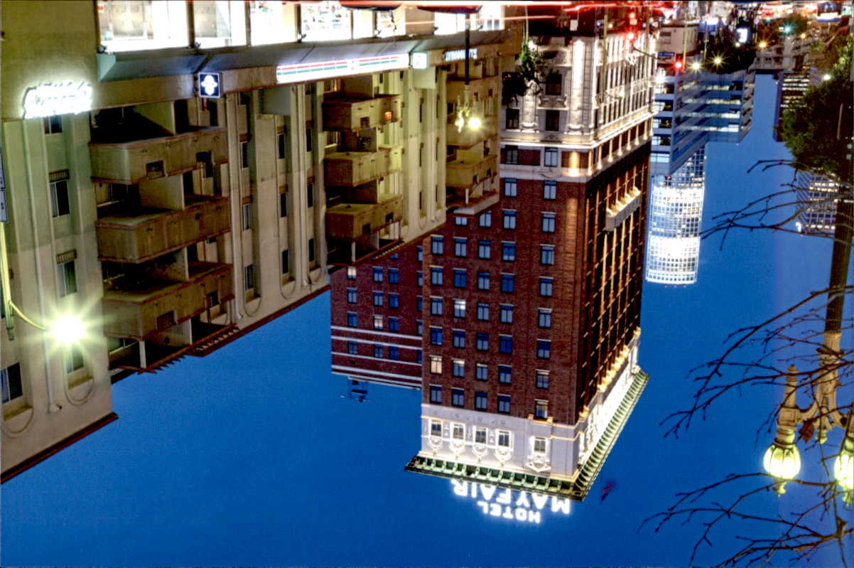 Street view of Mayfair Hotel, evening